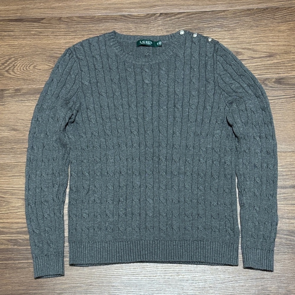 Lauren Ralph Lauren Gray Cable Knit Crewneck Sweater